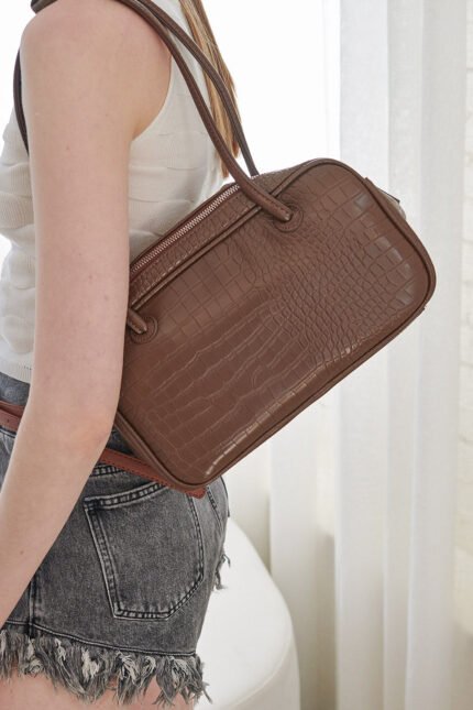 Gabi Faux Croc Shoulder Bag